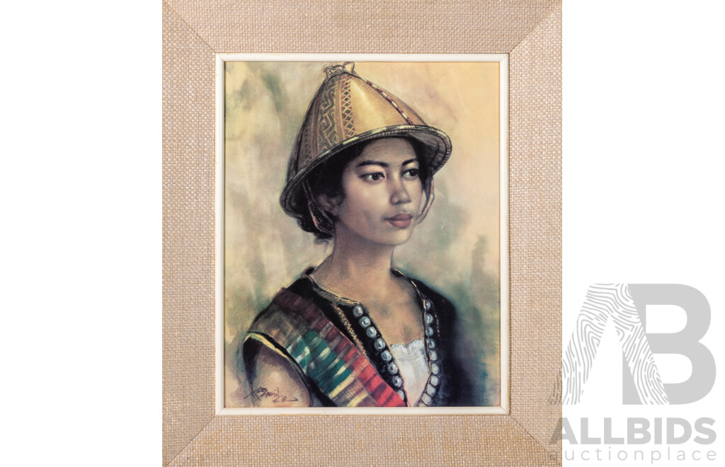 Artist Unknown, (20th Century), Pair of Vintage Portraits - Ladies in Ceremonial Outfits (1968), Reproduction Prints of the Originals,