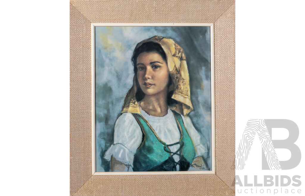 Artist Unknown, (20th Century), Pair of Vintage Portraits - Ladies in Ceremonial Outfits (1968), Reproduction Prints of the Originals,