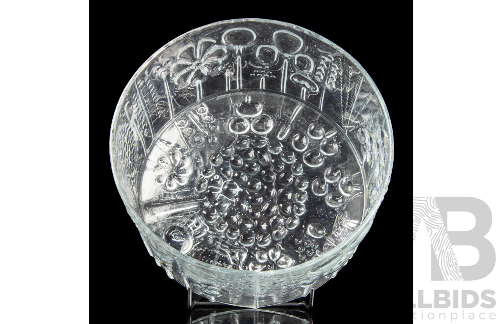 Mid Century Serving Bowl by Oiva Toikka for Nuutajarvi in Flora Pattern Along with Iittala Textured Frosted Glass Vase