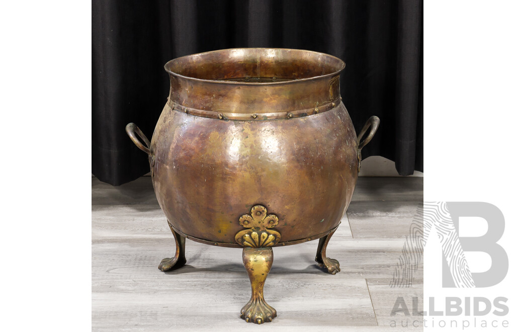 Vintage Copper Cauldron on Brass Feet