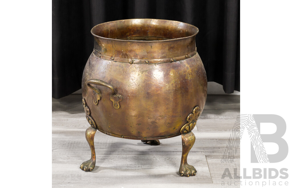 Vintage Copper Cauldron on Brass Feet