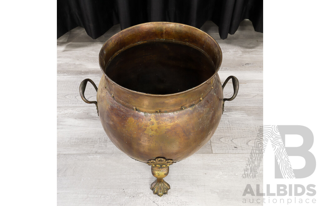 Vintage Copper Cauldron on Brass Feet