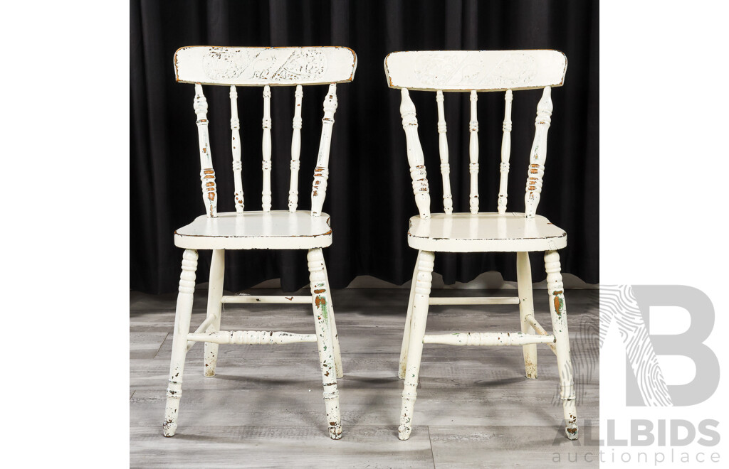 Pair of Heavily Painted Australian Pressed Back Kitchen Chairs