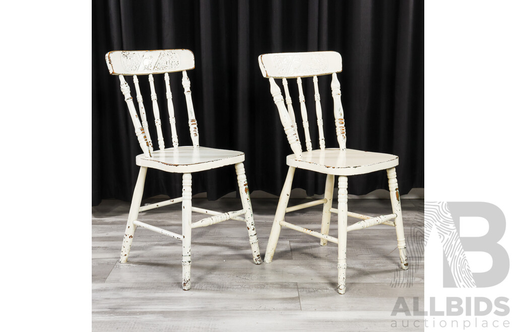 Pair of Heavily Painted Australian Pressed Back Kitchen Chairs