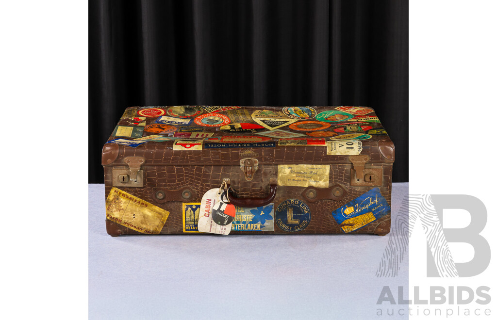Vintage Faux Crocodile Skin Everlite Suitcase with Travel Stickers