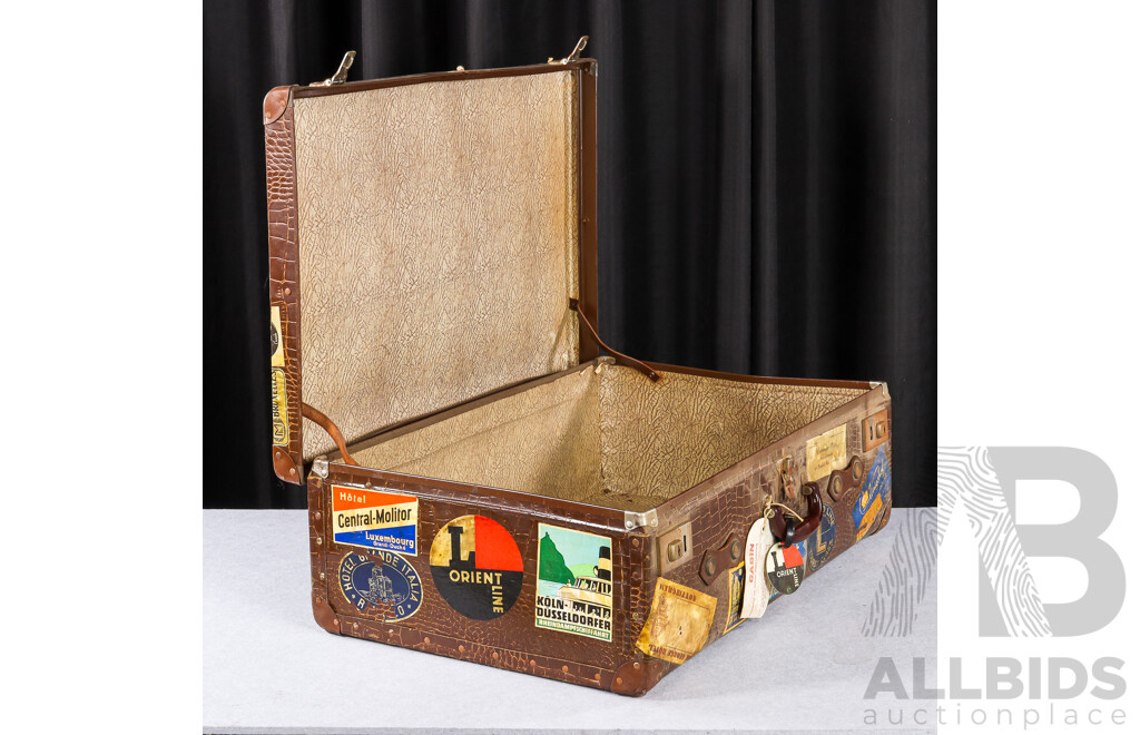 Vintage Faux Crocodile Skin Everlite Suitcase with Travel Stickers