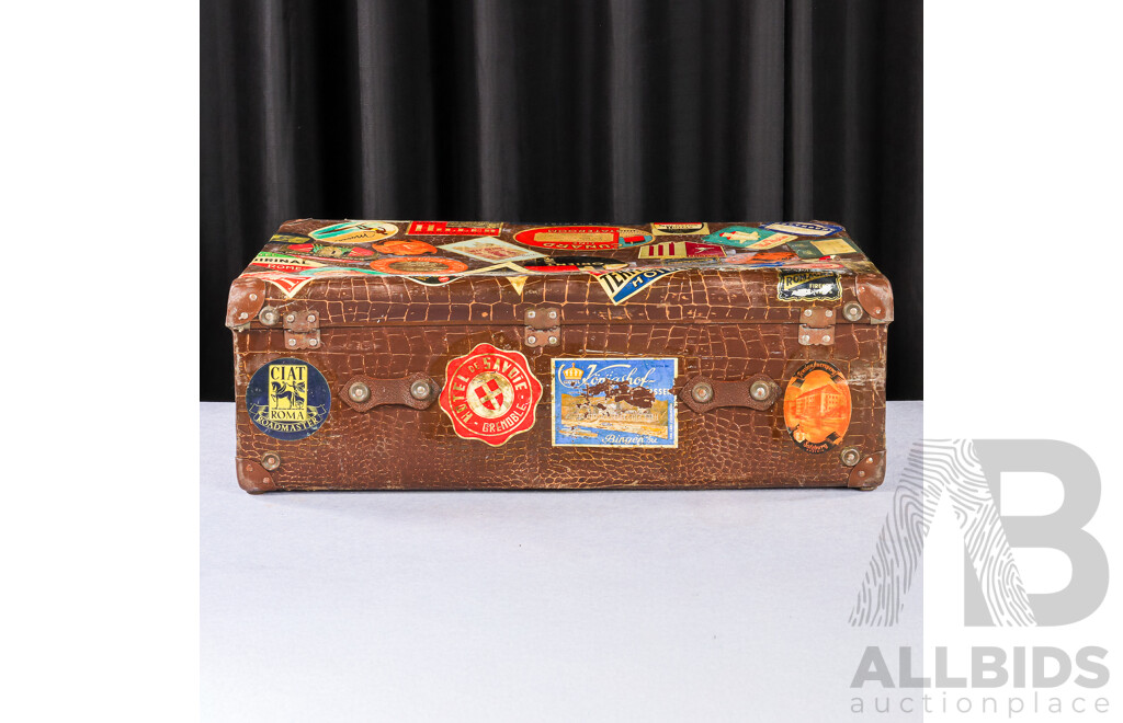 Vintage Faux Crocodile Skin Everlite Suitcase with Travel Stickers
