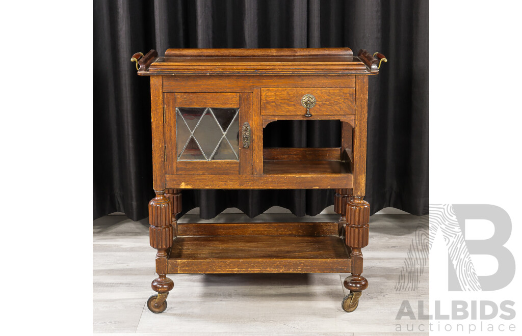 Art Deco Oak Mobile Drinks Cabinet