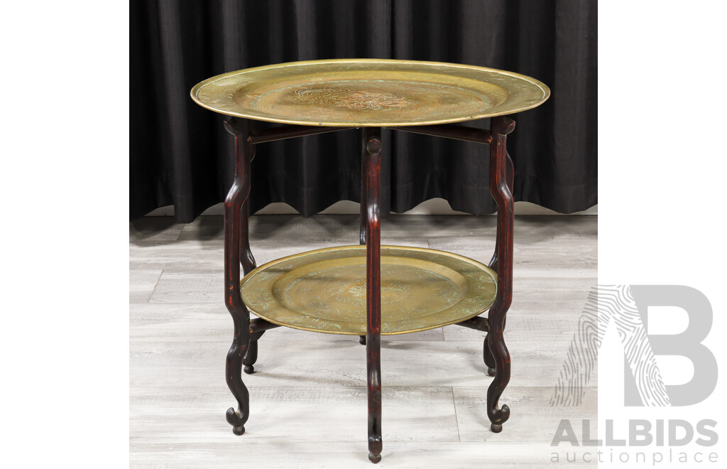 Vintage Chinese Two Tier Brass Side Table
