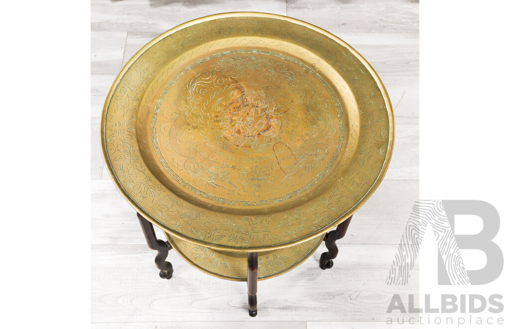 Vintage Chinese Two Tier Brass Side Table