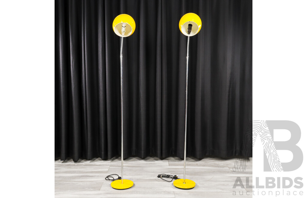 Pair of Retro Snake Neck Floor Lamps With Spherical Enamel Shades