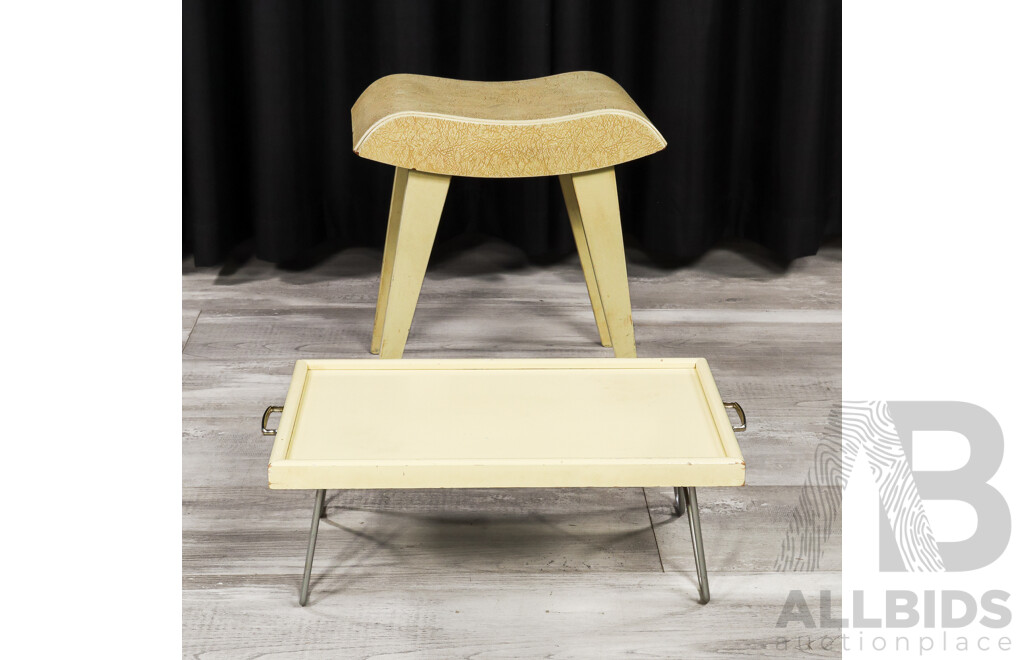 Vintage Timber Stool and Folding Bed Tray