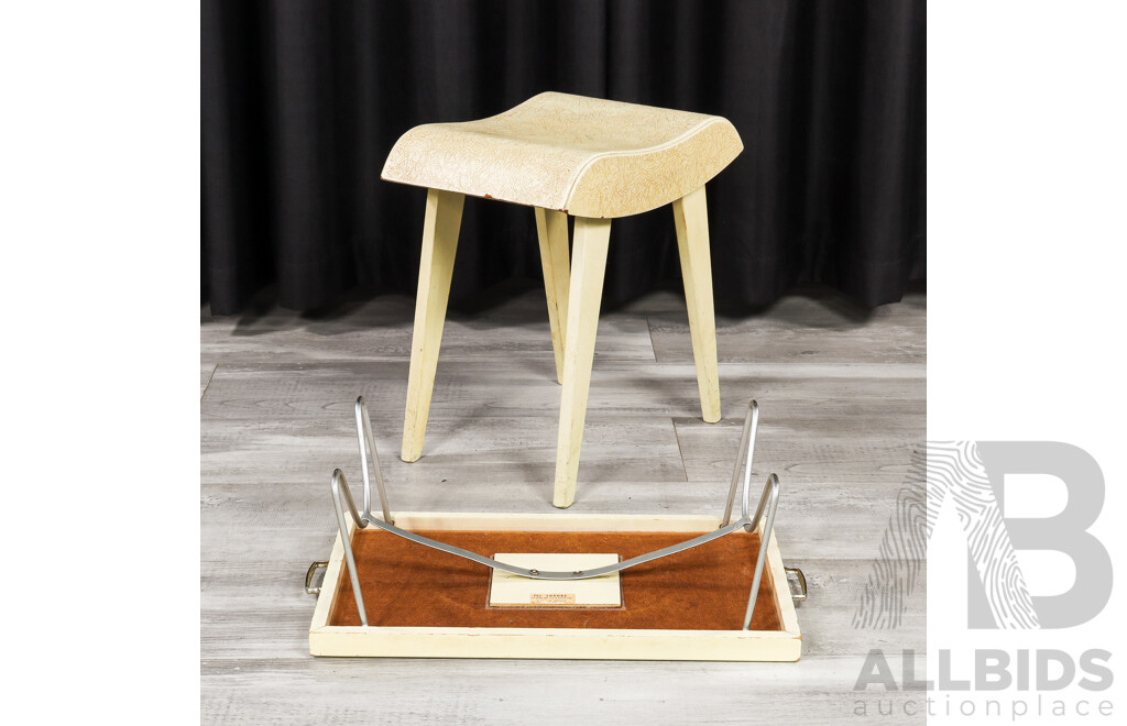 Vintage Timber Stool and Folding Bed Tray