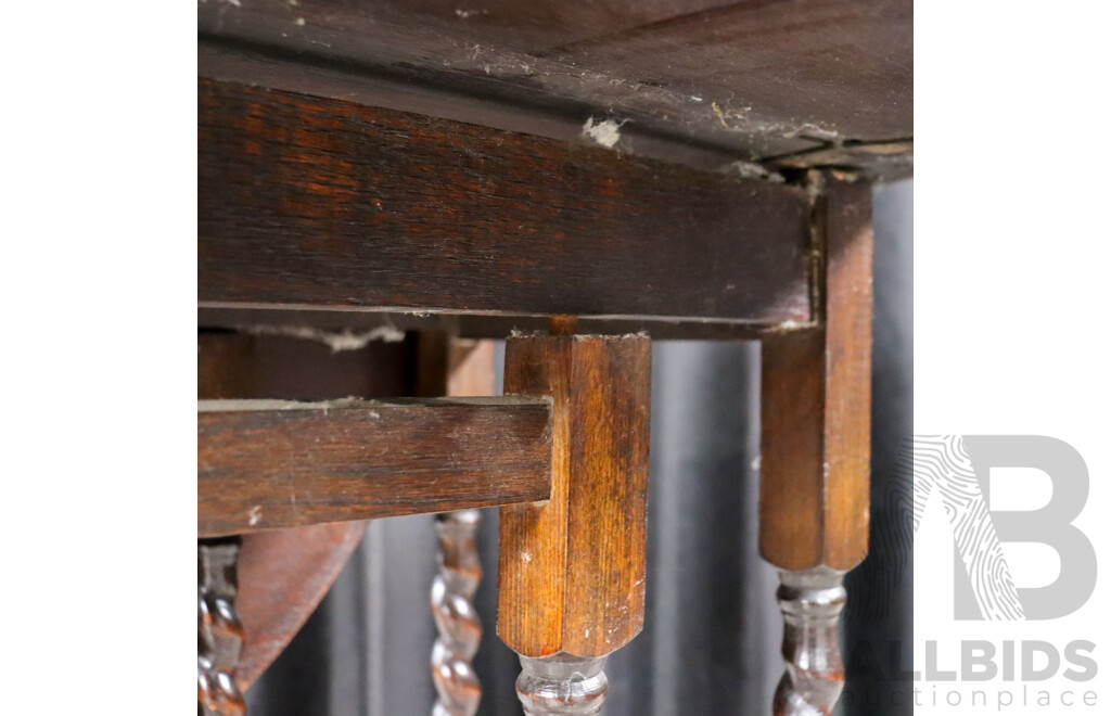 Art Deco Oak Drop Side Table with Barley Twist Supports