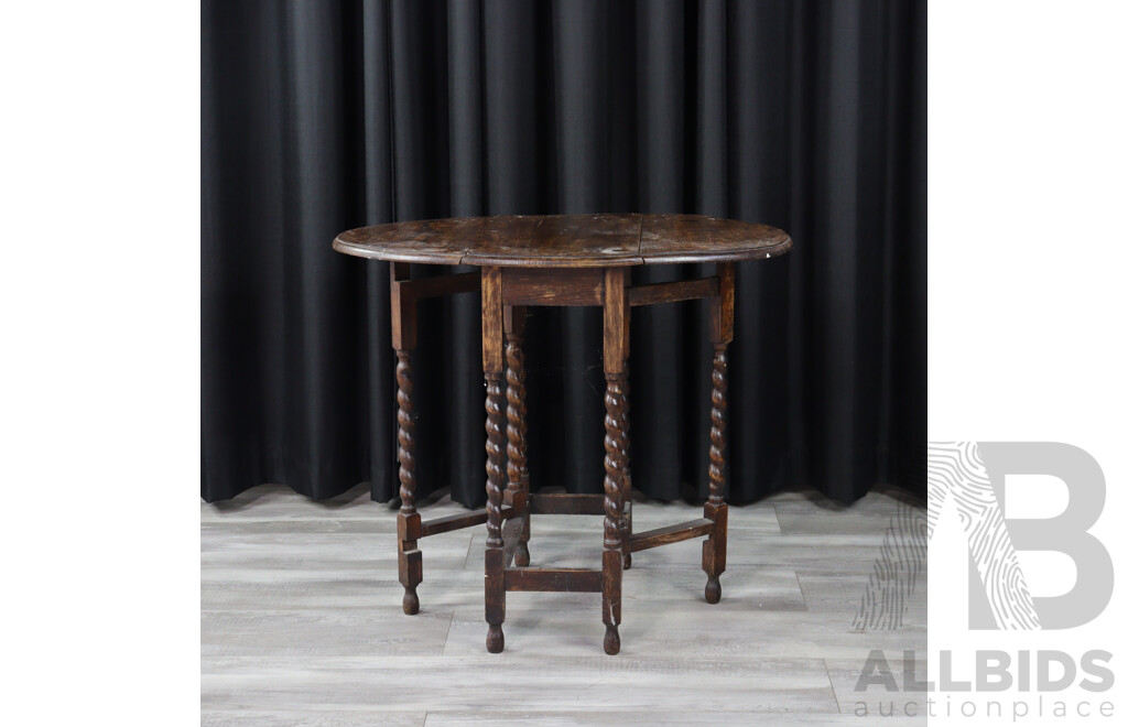 Small Edwardian Oak Drop Side Occasional Table