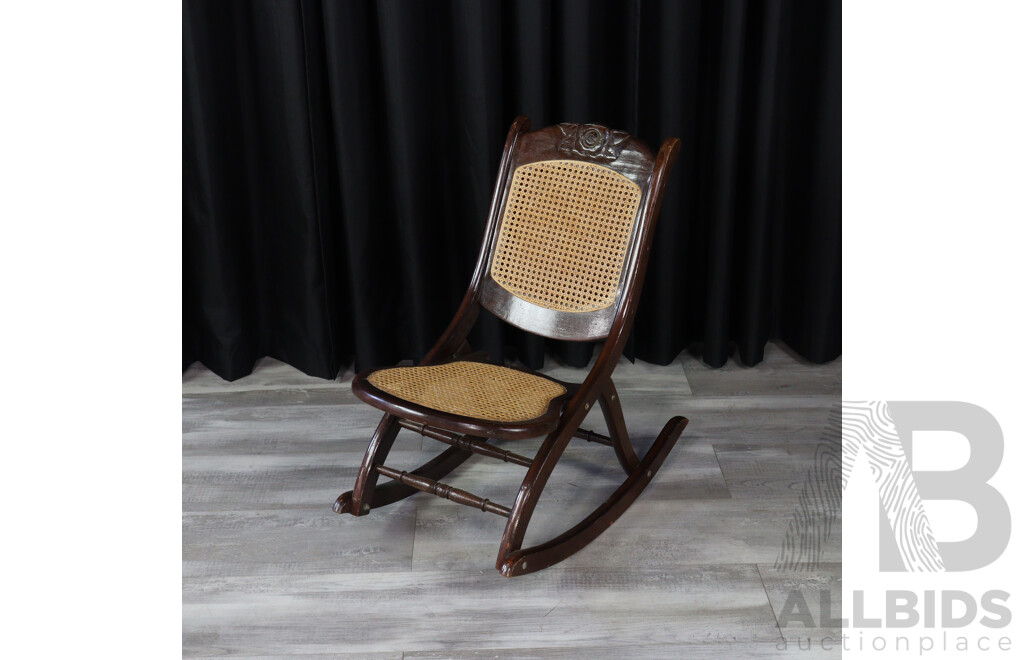 Vintage Timber Rocking Chair with Rattan Seat and Back