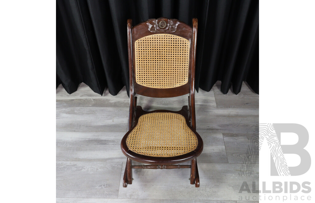 Vintage Timber Rocking Chair with Rattan Seat and Back