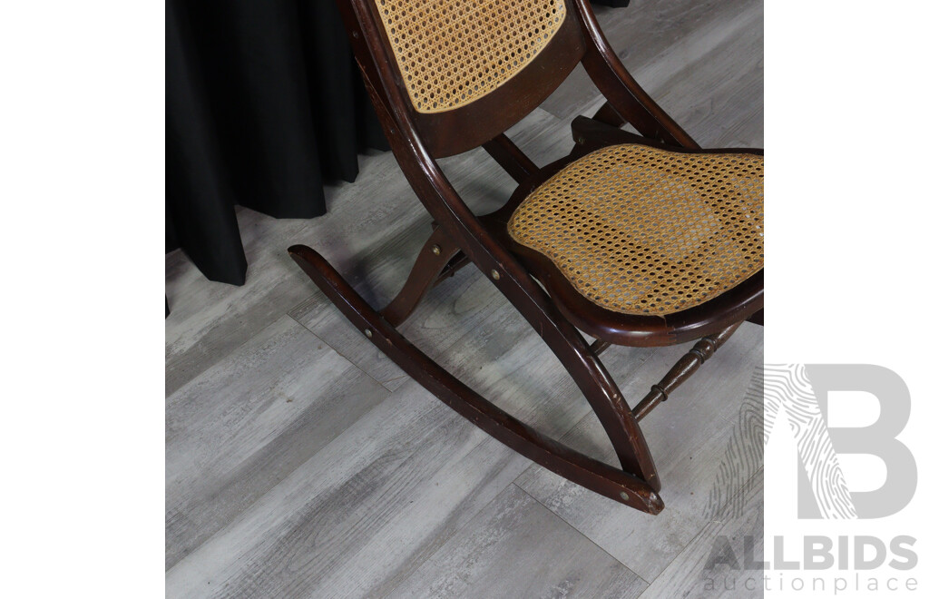 Vintage Timber Rocking Chair with Rattan Seat and Back