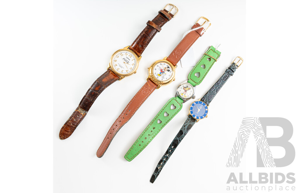 Vintage Lorus Mickey Mouse Musical Watch, Lorus Coca-cola Watch, McDonalds Watch & 80's Mickey Mouse Watch