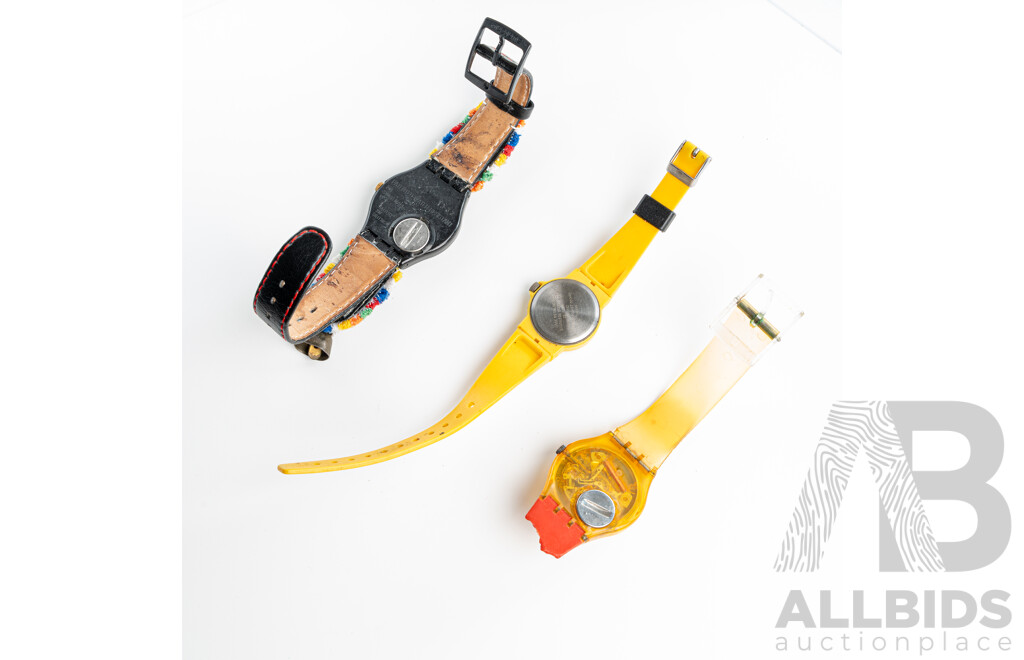 Vintage Swatch Watch (3) Watch Collection Including 'Die Glocke' Black Embroidery Watch