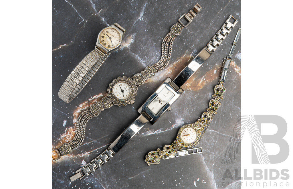 Omega Vintage Silver Tone Ladies Watch with (3) Other Vintage Watches Including Furla & Regent