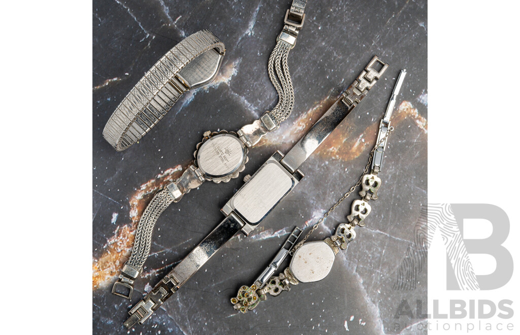 Omega Vintage Silver Tone Ladies Watch with (3) Other Vintage Watches Including Furla & Regent