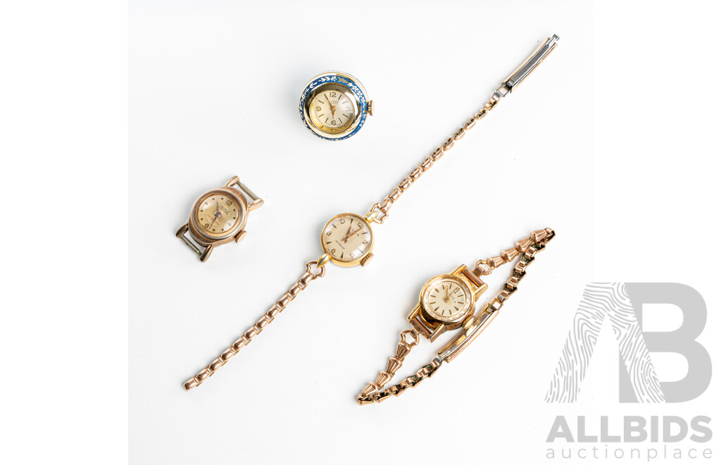 Olma, Timex & Taurus Vintage Gold Tone Ladies Watches & Lady Vintage Watch Pendant