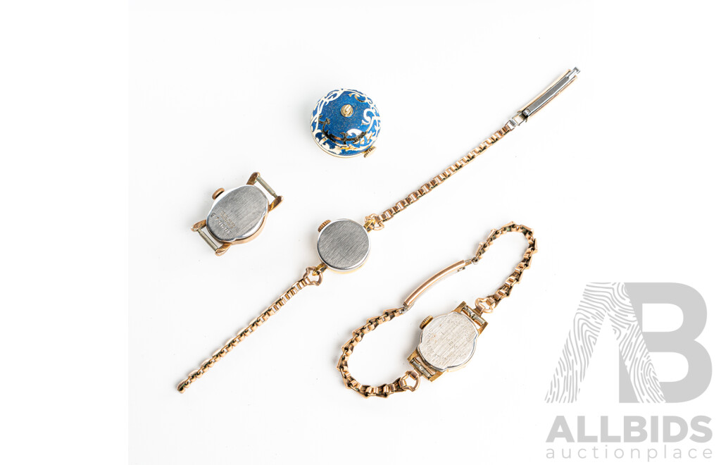 Olma, Timex & Taurus Vintage Gold Tone Ladies Watches & Lady Vintage Watch Pendant