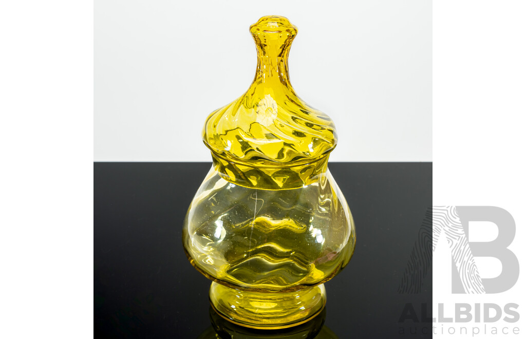 Vintage Citrine Uranium Lidded Glass Vessel