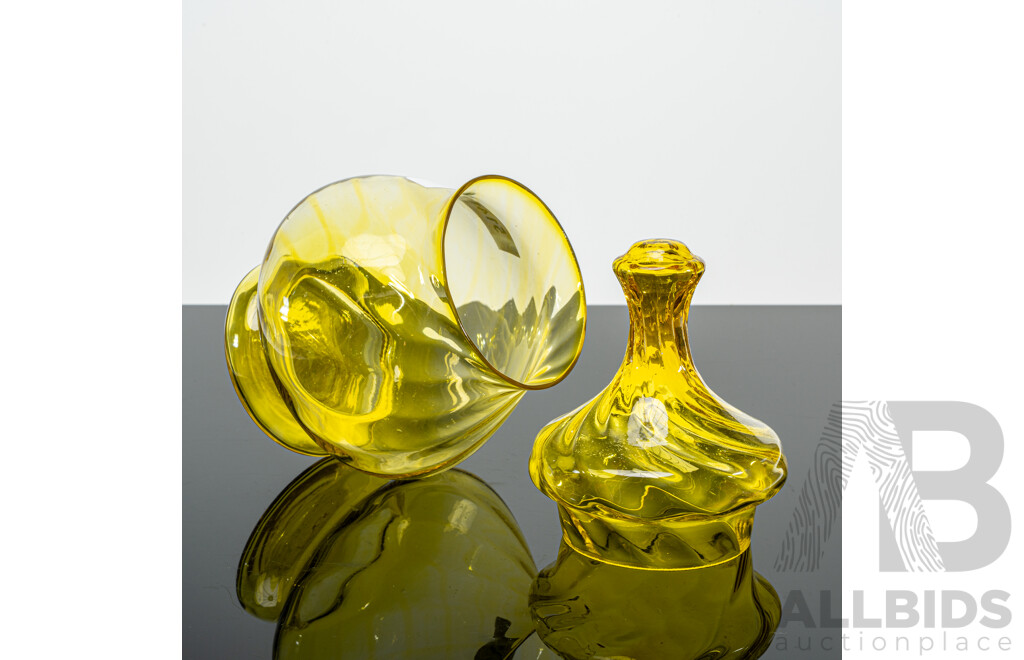 Vintage Citrine Uranium Lidded Glass Vessel
