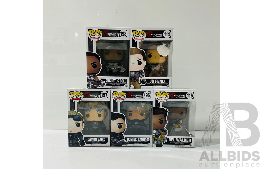 Collection of Five Gears of War Funko Pop Vinyl Figures in Original Packaging