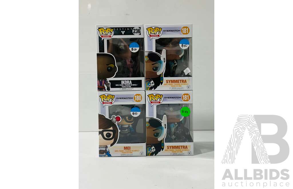 Collection of Five Funko Pop Vinyl Figures From Overwatch and Destiny and More in Original Packaging