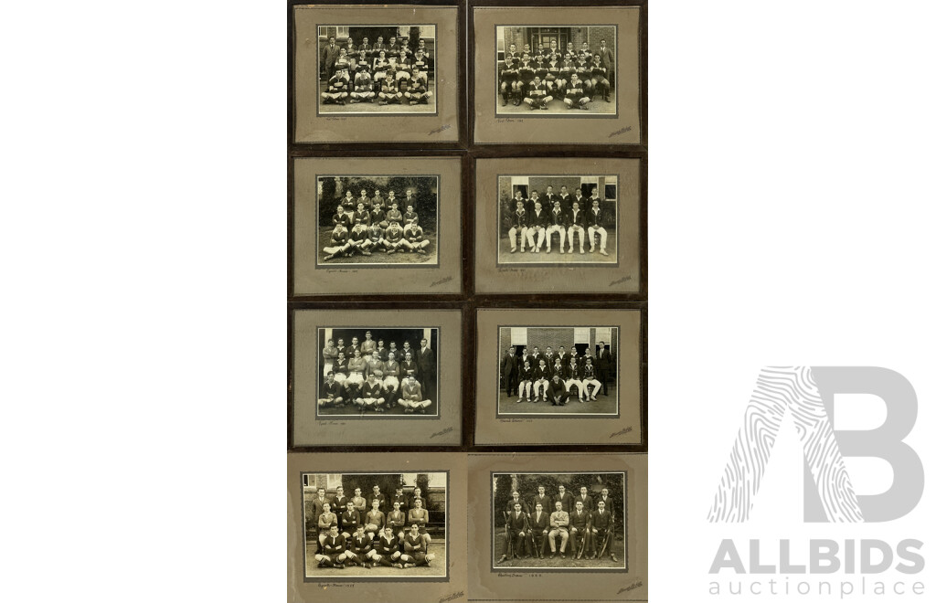 The Armidale School -Tyrell House, Shooting and Cricket Teams, (1927, '28 and '29), Vintage Photographs, Collection of Eight, 27 x 32 cm (frames) (8)