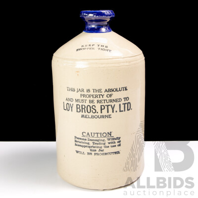 Antique Australian Pottery Demijohn for Loy Bros Melbourne, Probably Bendigo
