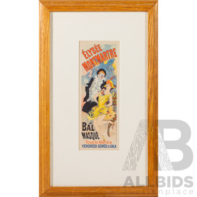 Jules Cheret, (French, 1836-1932), Elysee Montemartre, Limited Edition Vintage Lithograph with COA, 50 x 31 cm (frame)