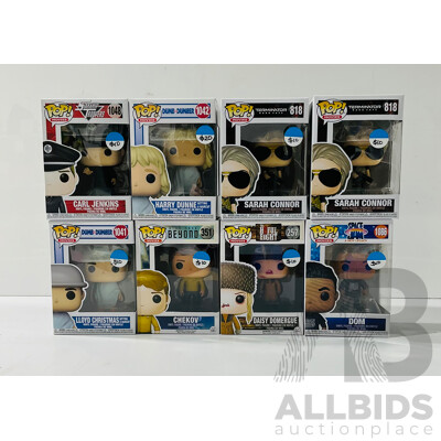 Collection of Eight Funko Pop Vinyl Figures From Several Movies Including Sarah Connor, Carl Jenkins, Daisy Domergue and More in Original Packaging