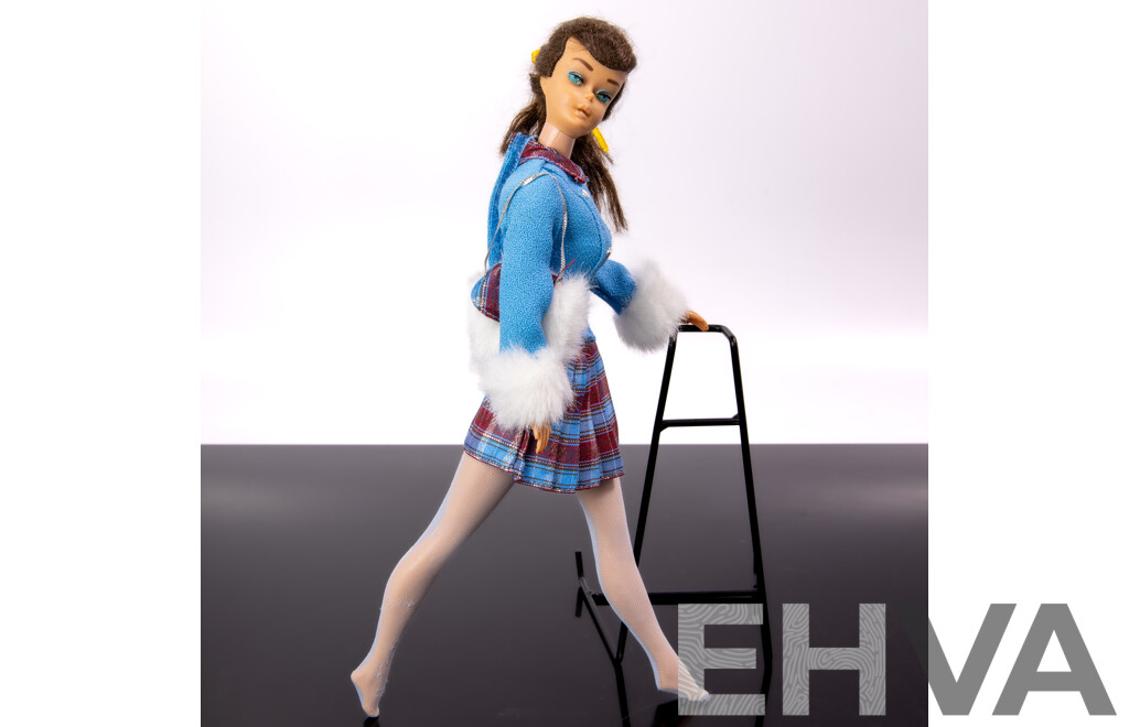 Original Vintage 1960s Brunette Ponytail Barbie Doll with Full Mattel Stamp & Japan Stamp to Foot, Wearing Barbie Fashion Avenue Outfit