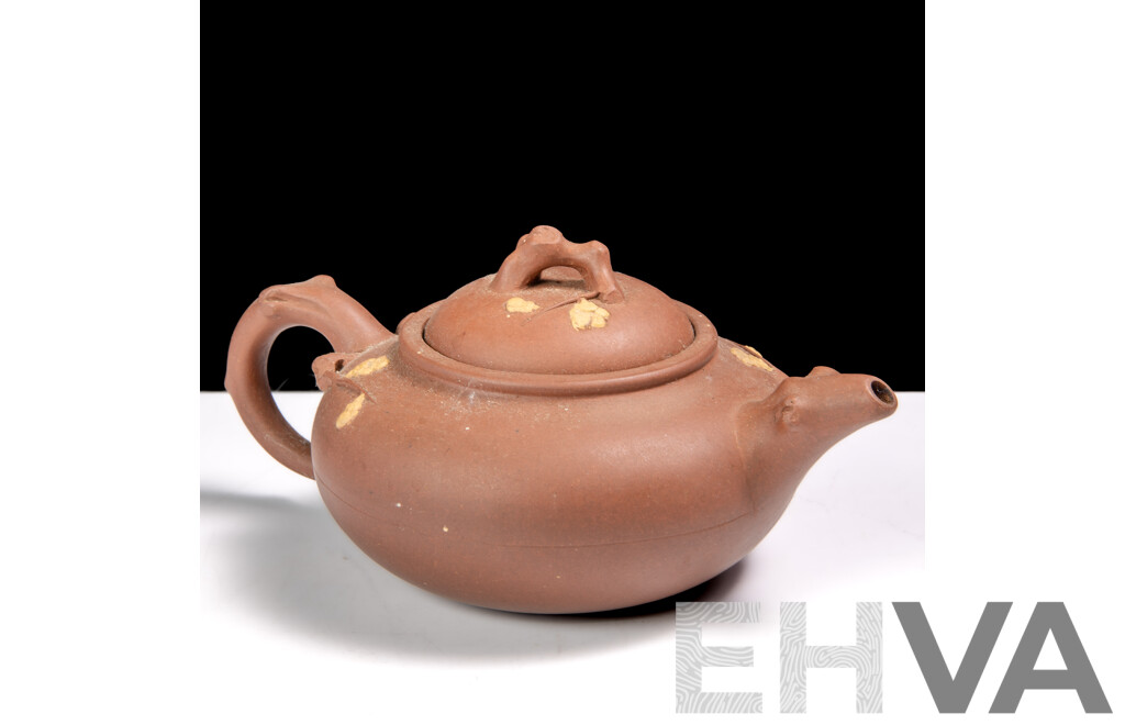 Vintage Chinese Yi Xing Zisha Clay Teapot with Branch Form Handle, Spout and Finial