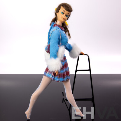 Original Vintage 1960s Brunette Ponytail Barbie Doll with Full Mattel Stamp & Japan Stamp to Foot, Wearing Barbie Fashion Avenue Outfit