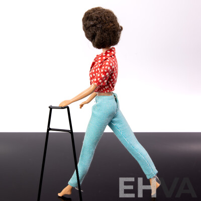 Original Vintage Early 1960s Brunette Side Cut Barbie Doll with Full Mattel Stamp & Japan Stamped to Foot, Wearing Vintage Barbie Outfit