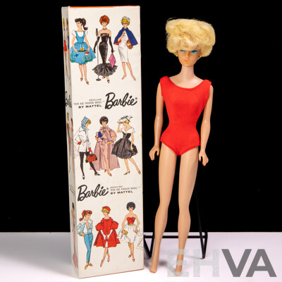 Original Vintage 1962 Blond Bubble Cut Barbie with Original Pearl Earrings in Original Box