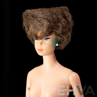 Original Vintage 1962 Brunette Bubble Cut Barbie in Original Box with Display Pedestal