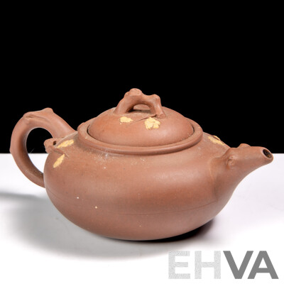 Vintage Chinese Yi Xing Zisha Clay Teapot with Branch Form Handle, Spout and Finial