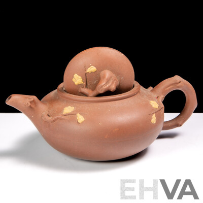 Vintage Chinese Yi Xing Zisha Clay Teapot with Branch Form Handle, Spout and Finial