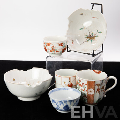 Collection Six Antique Chinese & Japanese Porcelain Pieces, Circa Late 1700s Early 1800s