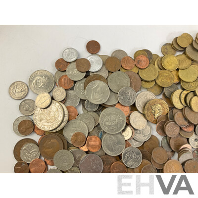 Collection of Vintage International Coins Including Kenya, USA, Singapore, Thailand, Australia, New Zealand,  UK 1980 UNC Twenty Five Pence Coin Dispenser and More - Approximately 2.3 Kilograms