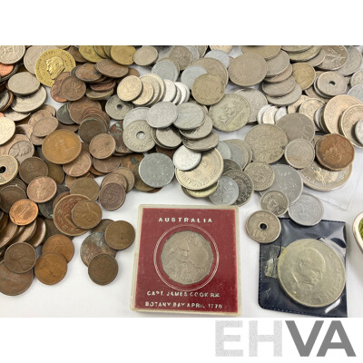 Collection of Vintage International Coins Including Kenya, USA, Singapore, Thailand, Australia, New Zealand,  UK 1980 UNC Twenty Five Pence Coin Dispenser and More - Approximately 2.3 Kilograms