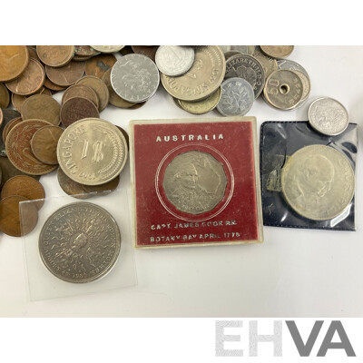 Collection of Vintage International Coins Including Kenya, USA, Singapore, Thailand, Australia, New Zealand,  UK 1980 UNC Twenty Five Pence Coin Dispenser and More - Approximately 2.3 Kilograms