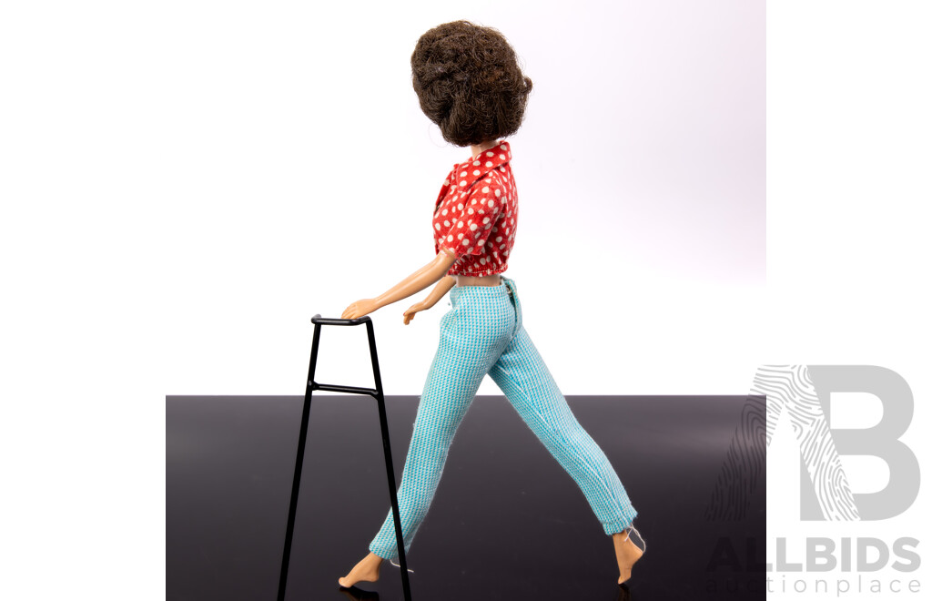 Original Vintage Early 1960s Brunette Side Cut Barbie Doll with Full Mattel Stamp & Japan Stamped to Foot, Wearing Vintage Barbie Outfit