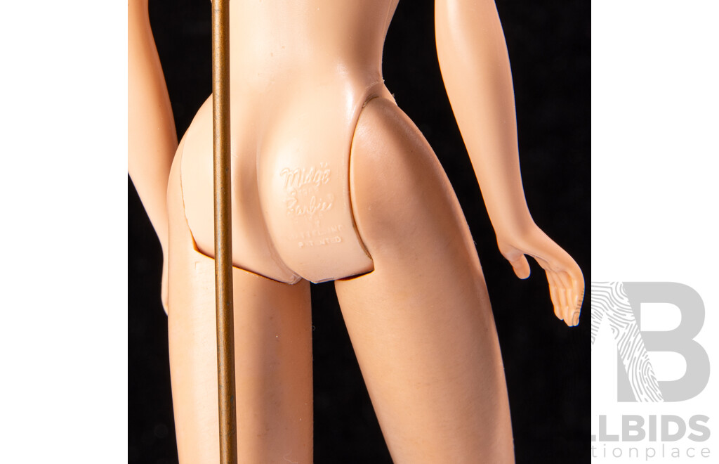 Original Vintage 1962 Brunette Bubble Cut Barbie in Original Box with Display Pedestal